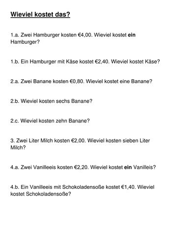 Wieviel kostet das? Mathe auf Deutsch