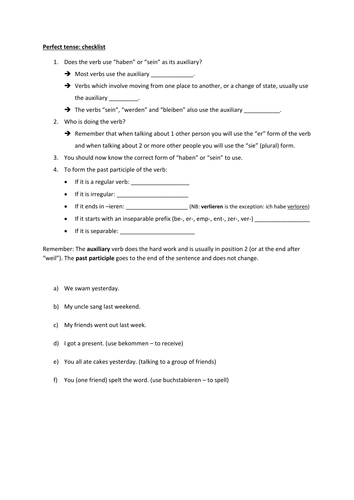 Perfect tense mental checklist