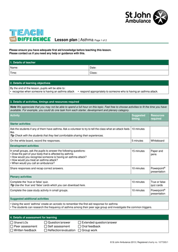 Asthma Lesson Plan