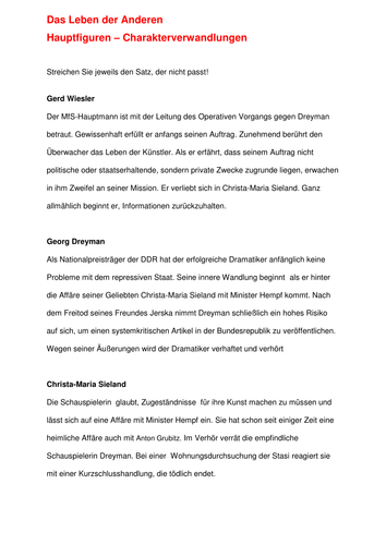 Das Leben der Anderen Character Exercise