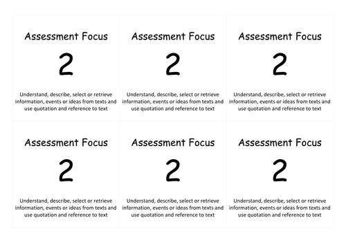 Reading Assessment Focus Question cards