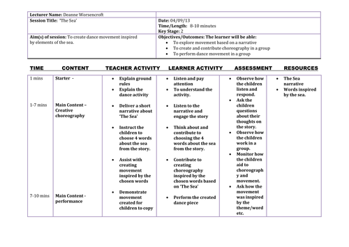 Narrative Dance Movement Lesson Plan Based A Poem Teaching Resources