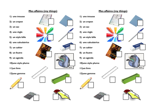 SCHOOL Items VOCABULARY FRENCH Worksheetteaching Resources -  Israel