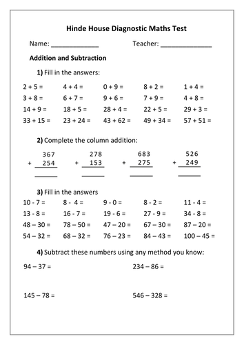 Year 7 Entry Diagnostic Test