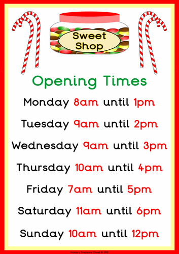 Sweet Shop Role Play Opening Times