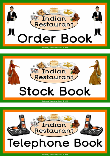 Indian Restaurant Role Play Book Covers / Labels