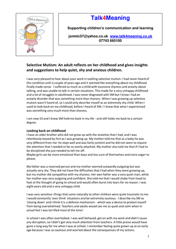 Selective Mutism: An adult reflects