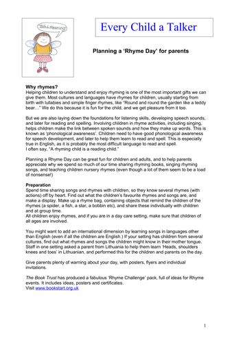 Ideas for planning a ‘Rhyme day’ for children