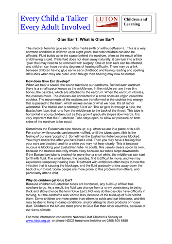 Glue Ear 1: What is glue ear?