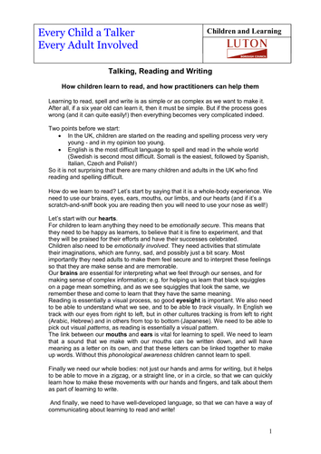 Talking, Reading and Writing
