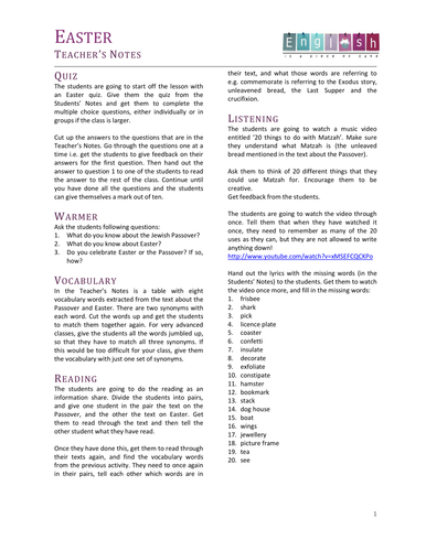 ESL Listening Lesson - Easter