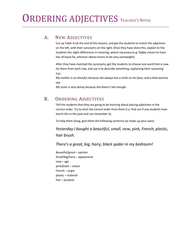 English Grammar Lesson - Order of Adjectives