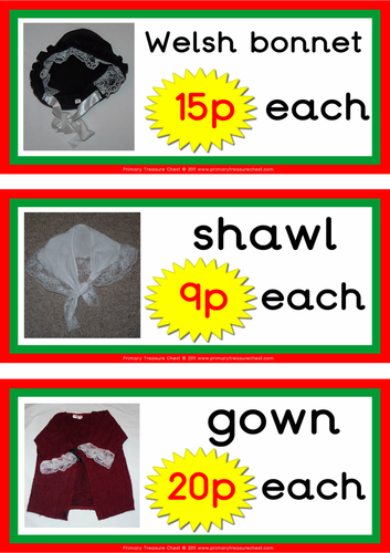 Flashcards - Welsh Gift Shop clothes prices