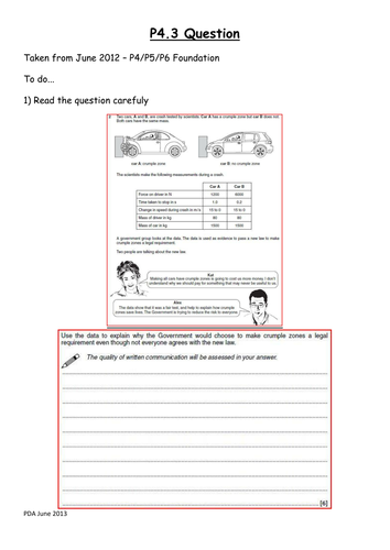 P4 OCR extended answer practice explaining motion