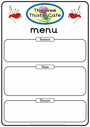 Scottish Cafe Menu worksheet