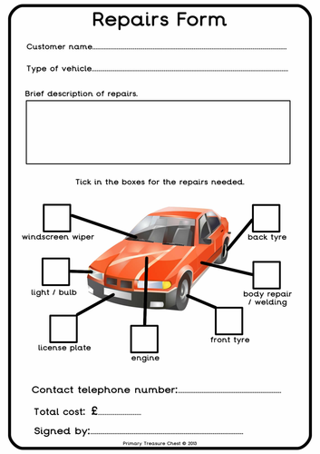 Mechanics Garage Classroom Worksheet