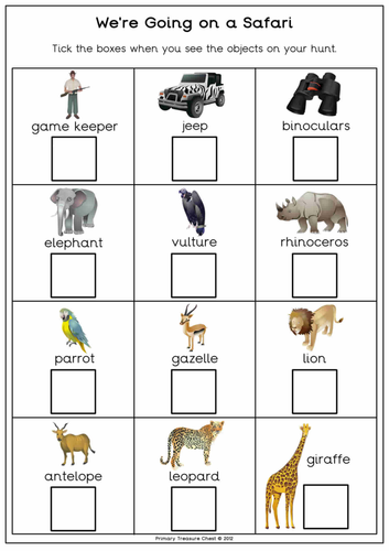 We're going on a safari hunt' worksheet