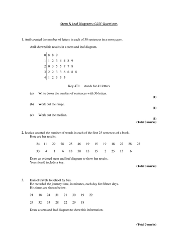 Stem & Leaf Diagrams GCSE Qs