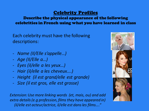 Celebrity Profile Task - Describing people