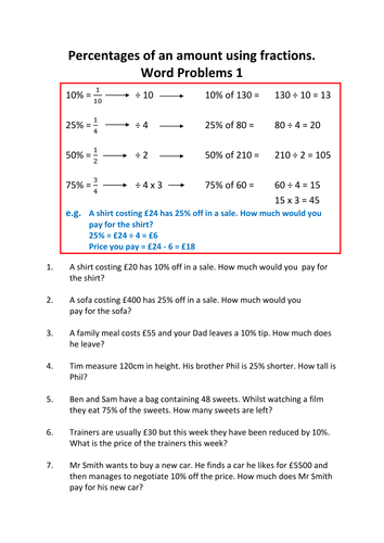how to solve word problems using percentages