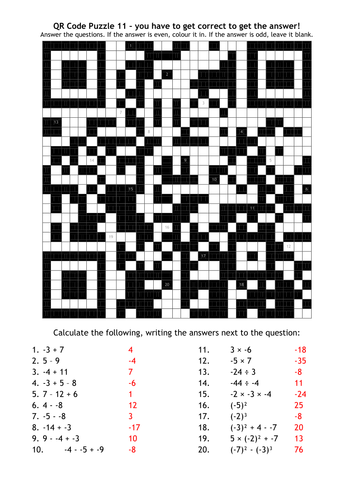 QR Code Puzzle 11 - Negative Number Calculations