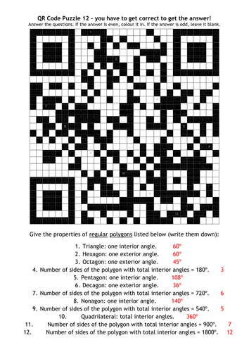 QR Code Puzzle 12 - Angle Properties of Polygons