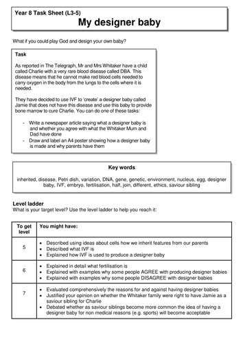 Designer baby and inheritance level assessed task