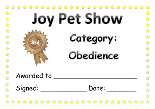 Pet show certificates