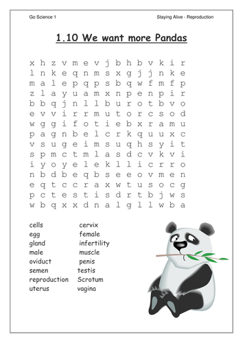 Wordsearches for Reproduction based on 'Go' SoW
