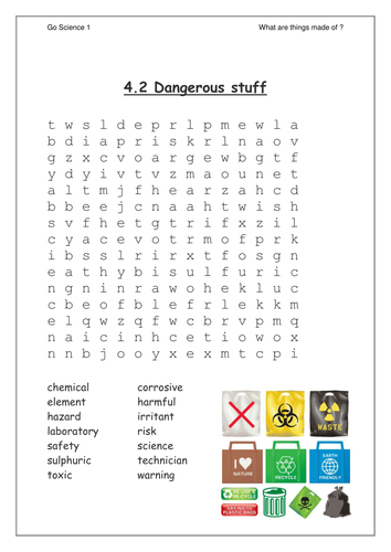 Acids and Alkali Wordsearches based on Go Science
