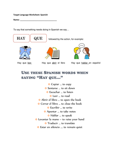 Target Language Spanish Activity (Hay que...)
