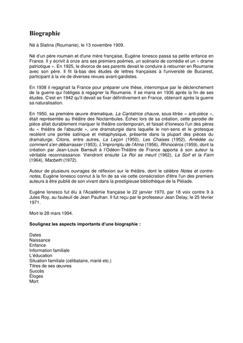 Features of a biography checklist picture