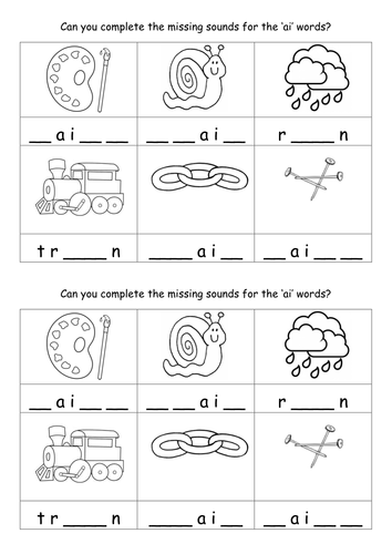 digraph kindergarten worksheet by worksheet   Teaching 'ai' missyrobinson words Resources