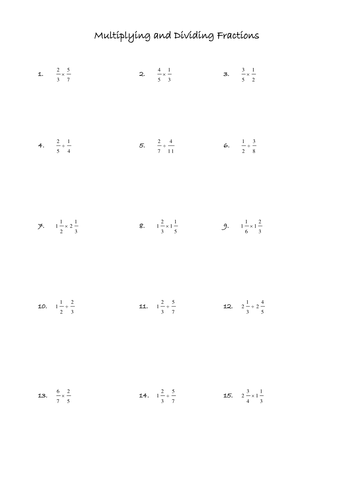 KS3 Multiplying and Dividing Fractions Worksheet | Teaching Resources