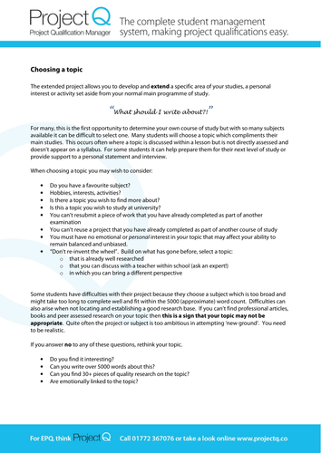 Epq guide choosing a topic by ascal teaching resources tes