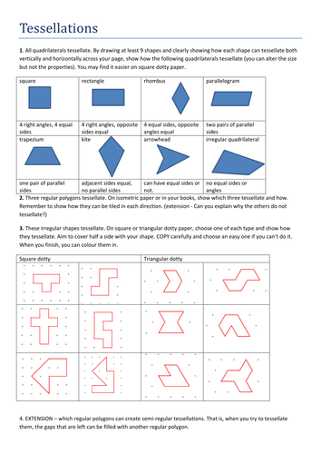 tessellations worksheet teaching resources