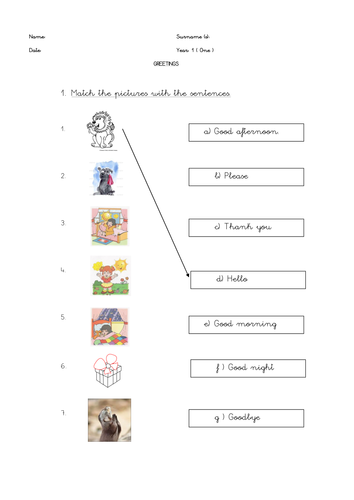 Matching Worksheet Greetings Teaching Resources