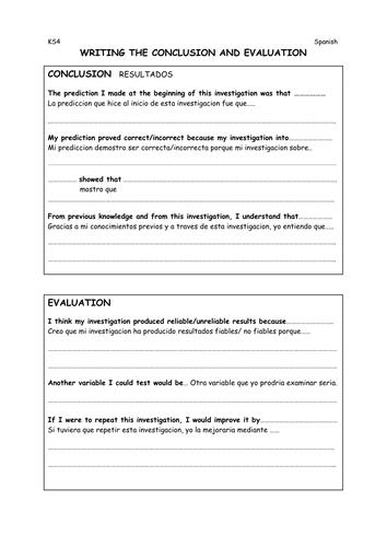 EAL Spanish - science conclusion and evaluation