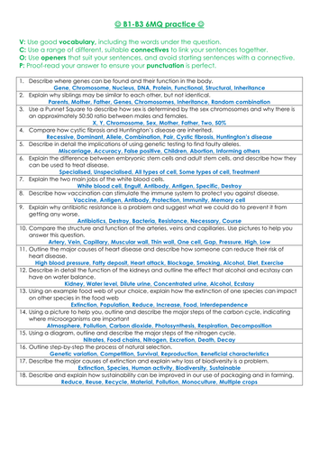 OCR 21C B1-B3 6 mark questions