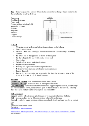 Isa Style Method Electrolysis Of Copper Sulphate Teaching Resources