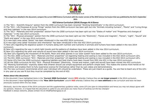 Primary KS2 Science 2000vs2014 Curriculum Changes