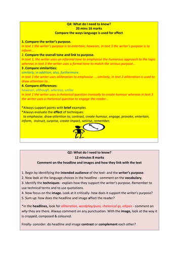 Revision cards for AQA English Language exam