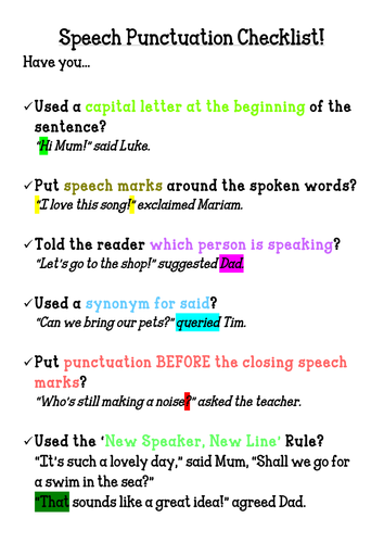 punctuating speech activity year 6