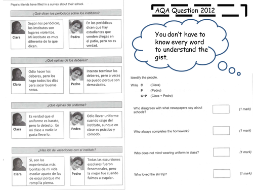 Past questions on School Spanish (AQA)