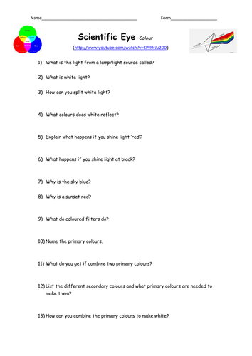 Scientific Eye colour question sheet