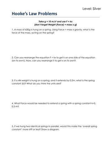 Differentiated Hooke's Law worksheets