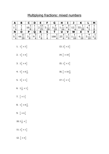 Multiplying Fractions (Mixed Numbers) - Codebreak