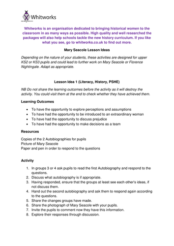 Mary Seacole Resources and Lesson Ideas