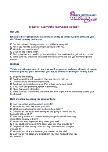 Children & Young Person's Checklist