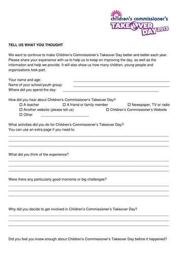 Children & Young Person's Feedback Form